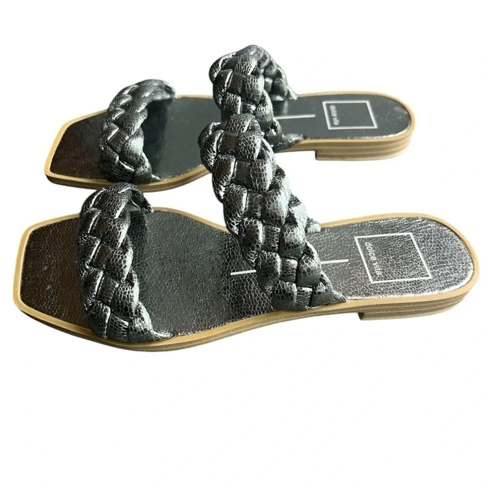 Dolce Vita Stella Silver gun metal Metallic Indy double braided Sandals size 6